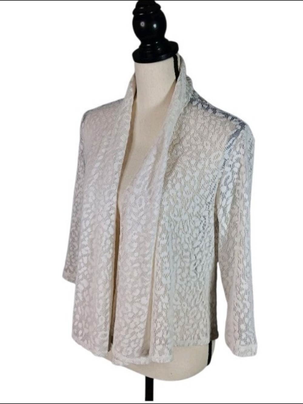 Ruby Rd. Cream Lace Lightweight Waterfall Open Cardigan - Picture 2 of 8
